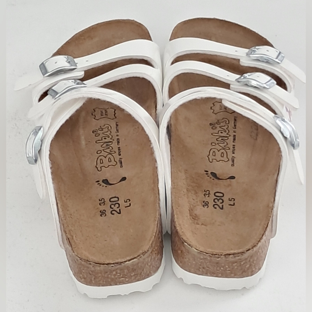 Birki's Platinum White 3 Strap Open Toe Sandal Sz 5/230 NWOB *Flawed* - Picture 7 of 11